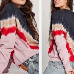 Daydreamer Varsity Sweatshirt Top Tie Dye Blue Large